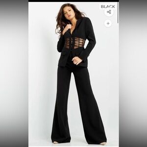 Jovani Black Wide Leg Jumpsuit with Sheer Details